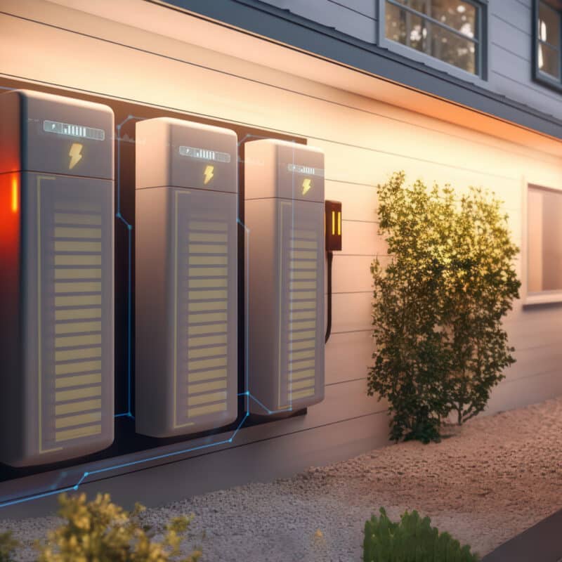 battery packs alternative electric energy storage system at home garage wall as backup or sustainable energy concepts - Generative AI
